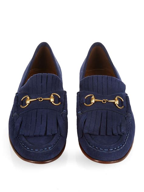 gucci horsebit large navy blue and cream